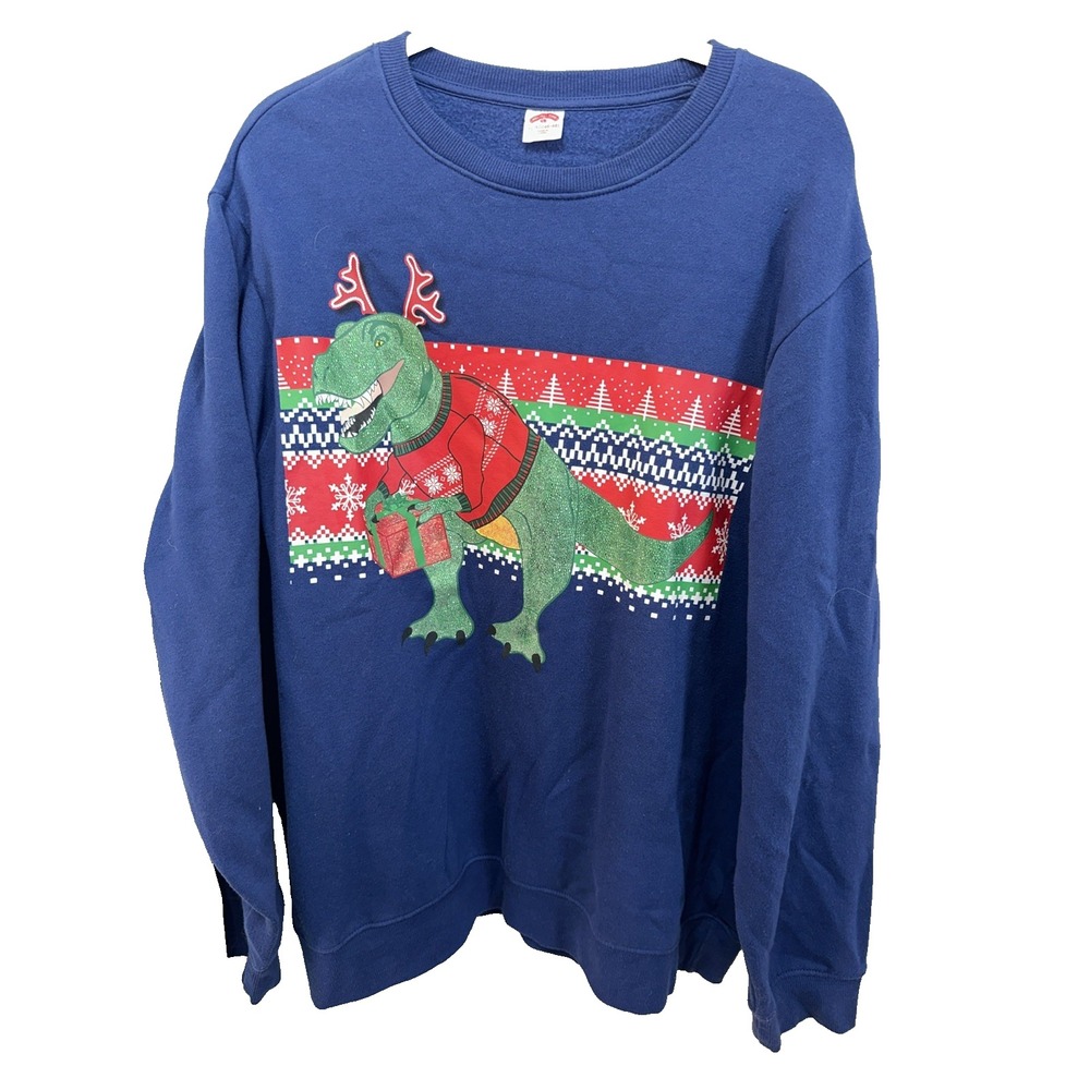 Holiday Christmas Dinosaur Pullover Sweatshirt XL 46-48 Holiday Ugly Sweater